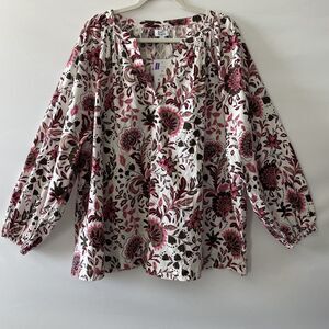 NWT Kim Rogers Blouse Fall Floral White Pink Cotton Women Plus Size 2X